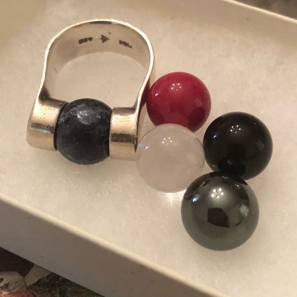Silpada Sterling Silver and Natural Stone Interchangable Ball Ring Size 8 1/2 - Picture 3 of 4
